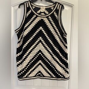 Nicole miller artelier crochet knit sweater plus size 2x cream and black classic